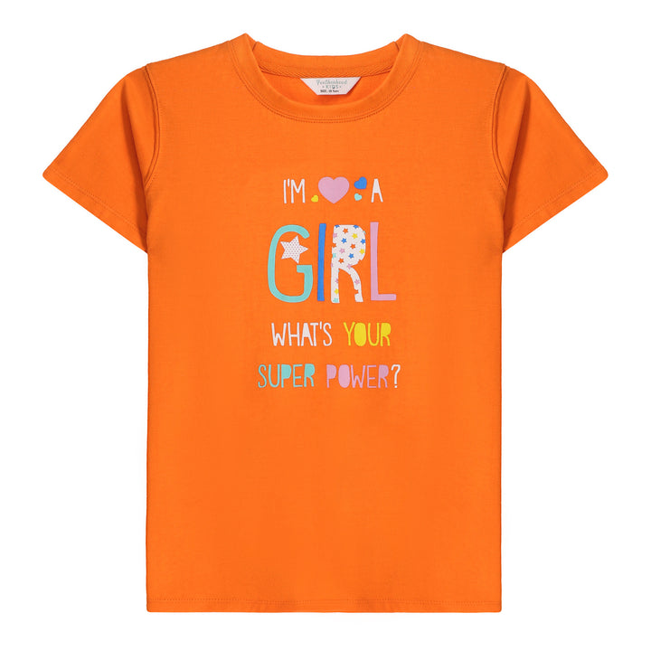 Orange short-sleeve T-shirt back view for girls