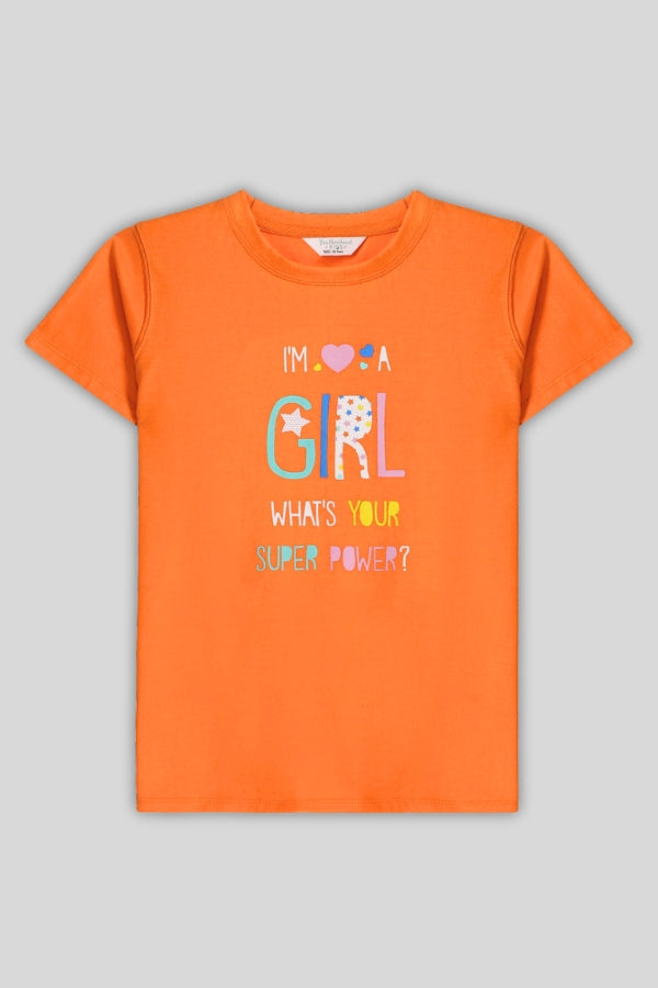 Orange girls T-shirt with motivational text front view