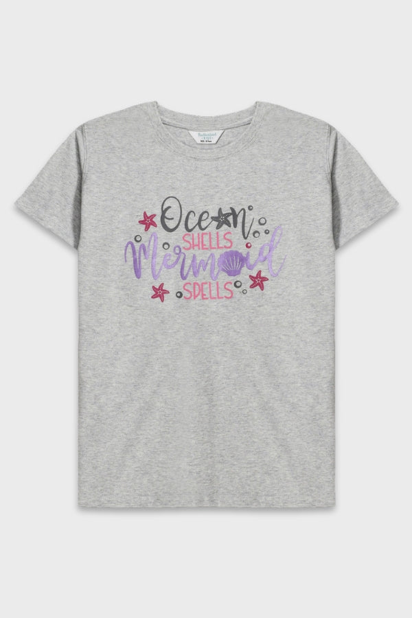 Light grey kids t-shirt with mermaid and ocean print