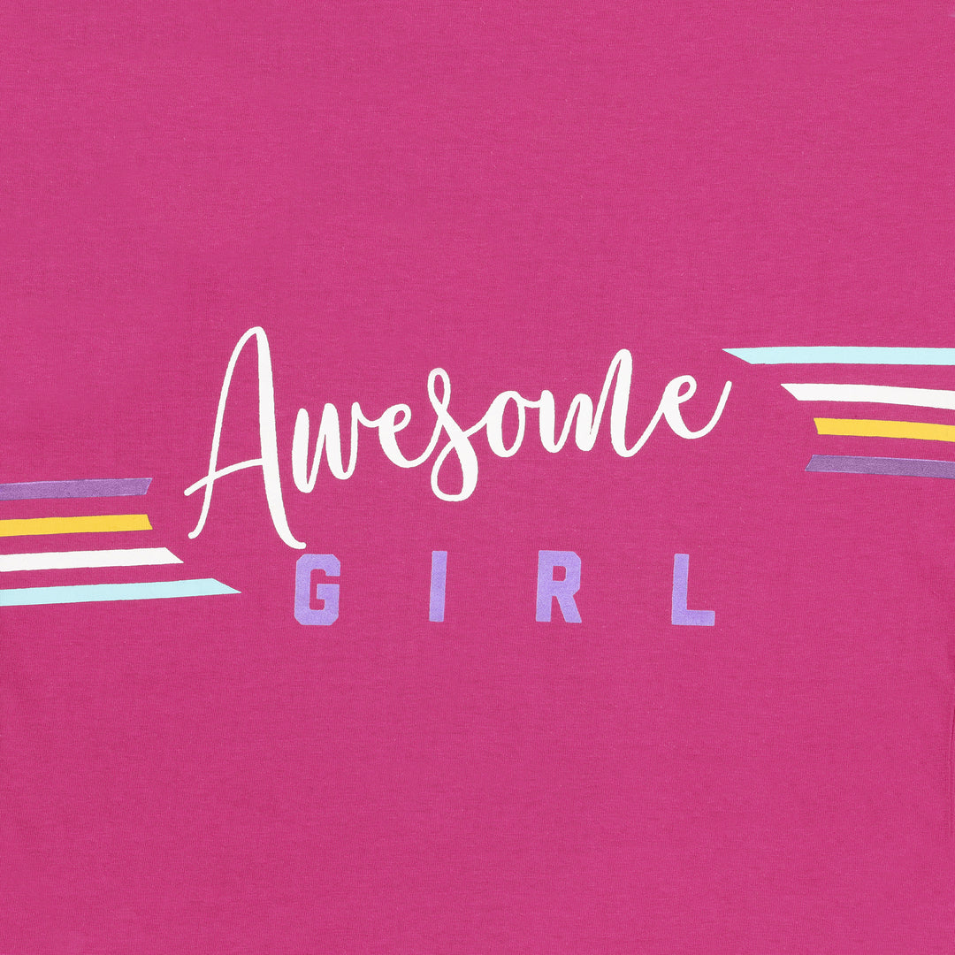 Close-up of “Awesome Girl” graphic on cotton T-shirt