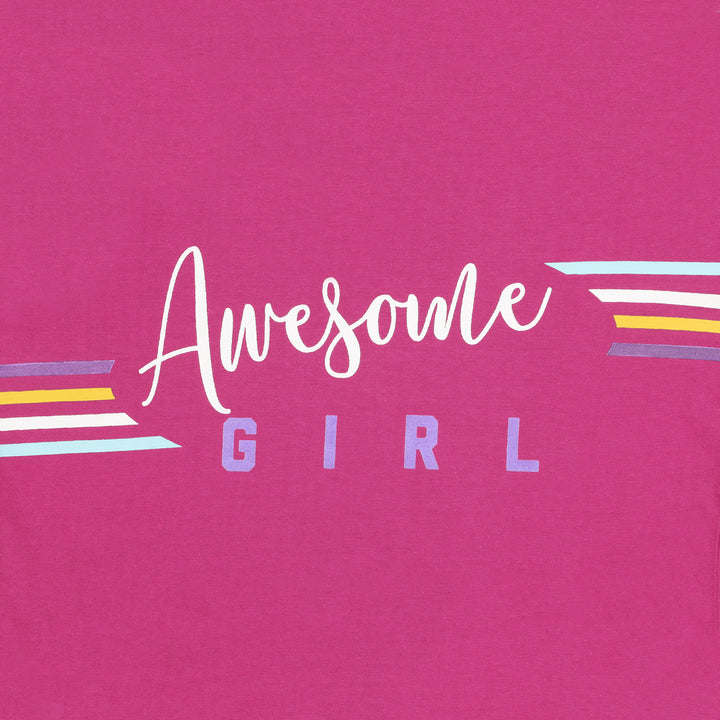 Close-up of “Awesome Girl” graphic on cotton T-shirt