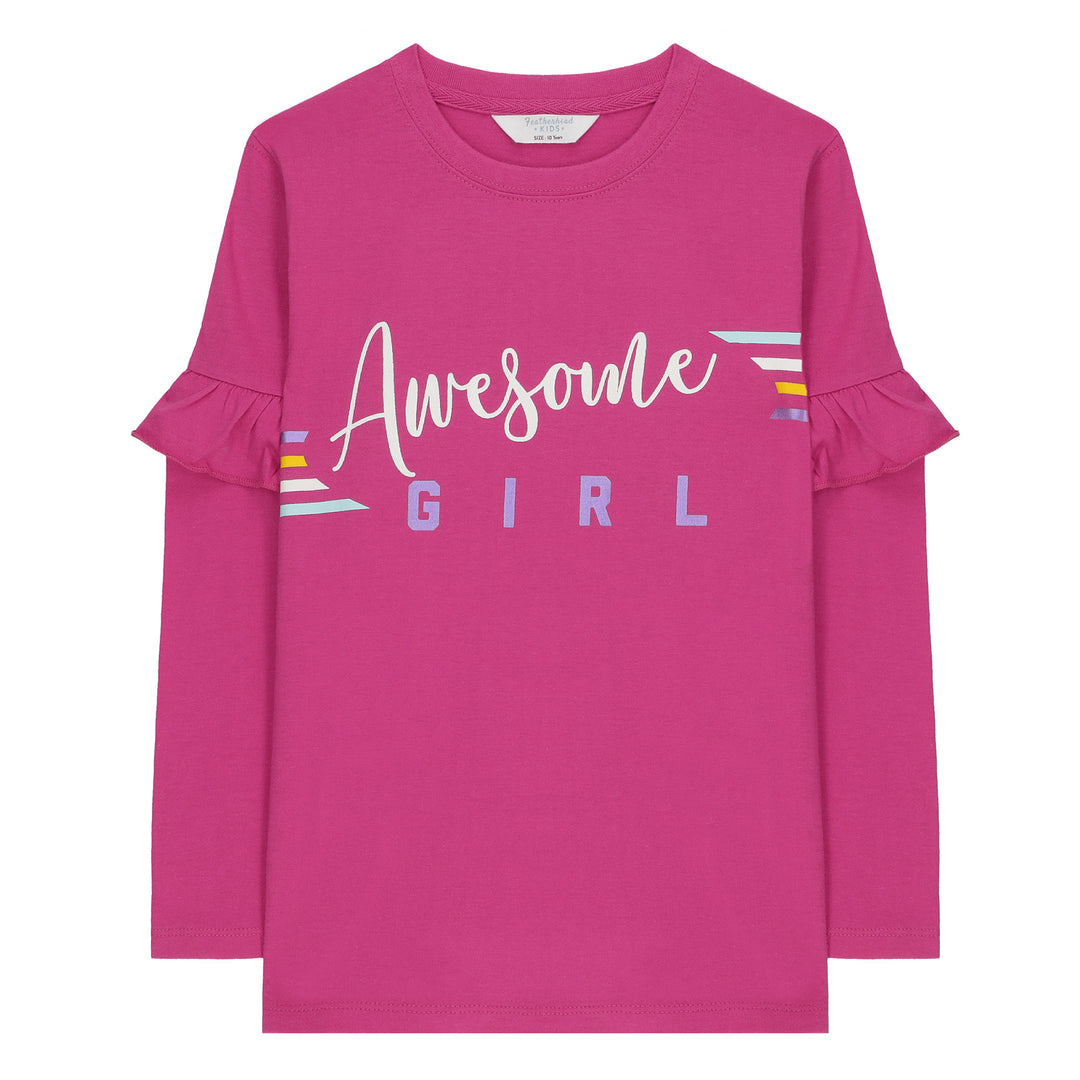 Back view of magenta long-sleeve T-shirt