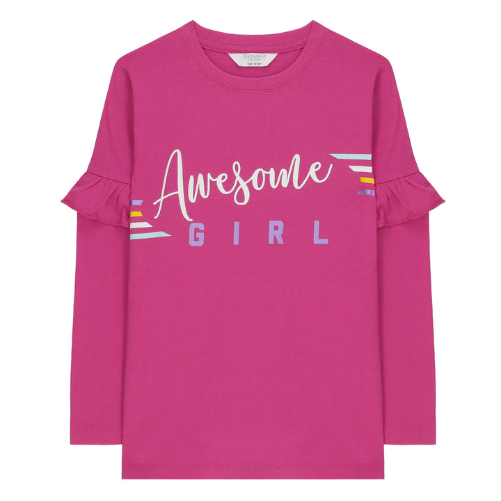 Back view of magenta long-sleeve T-shirt