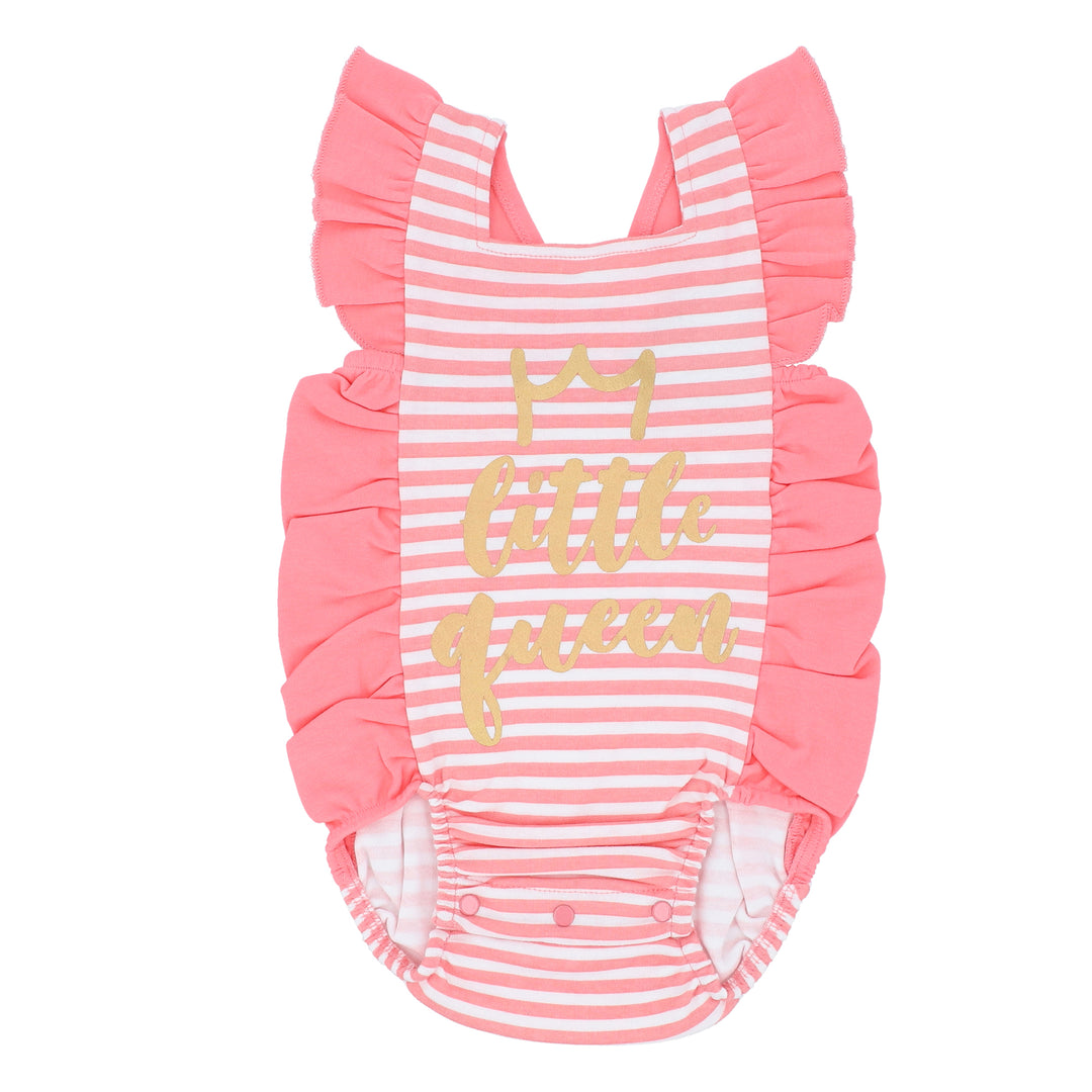 FG-2505 Pink Stripe Cross-Over Frill Bodysuit - Featherhead Baby