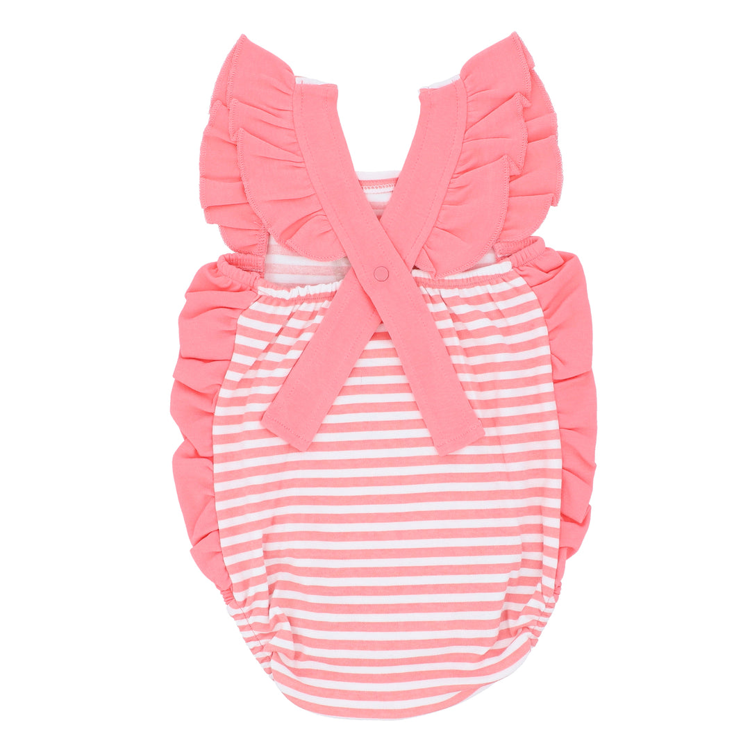 FG-2505 Pink Stripe Cross-Over Frill Bodysuit - Featherhead Baby
