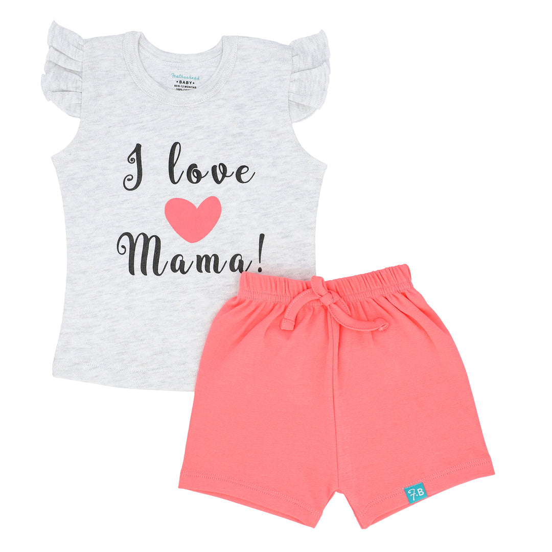 FG-3003 I Love Mama 2-Piece Flutter Sleeves Top & Bloomer Shorts - Featherhead Baby