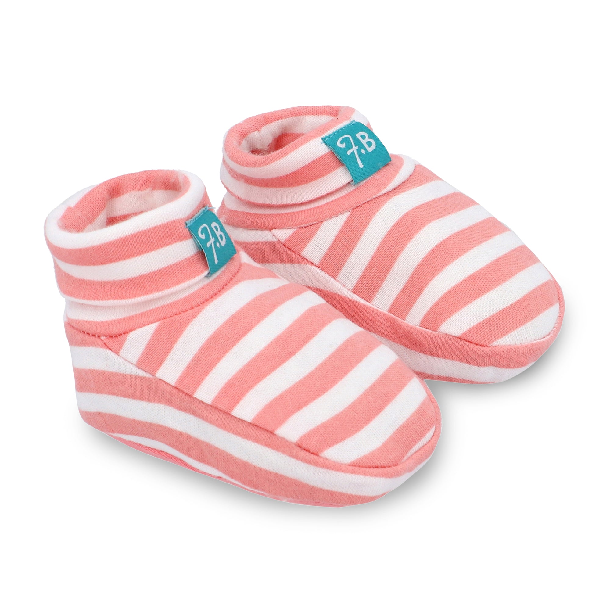 FG-9001 Pink Stripe Cotton Booties for 0-12 Months