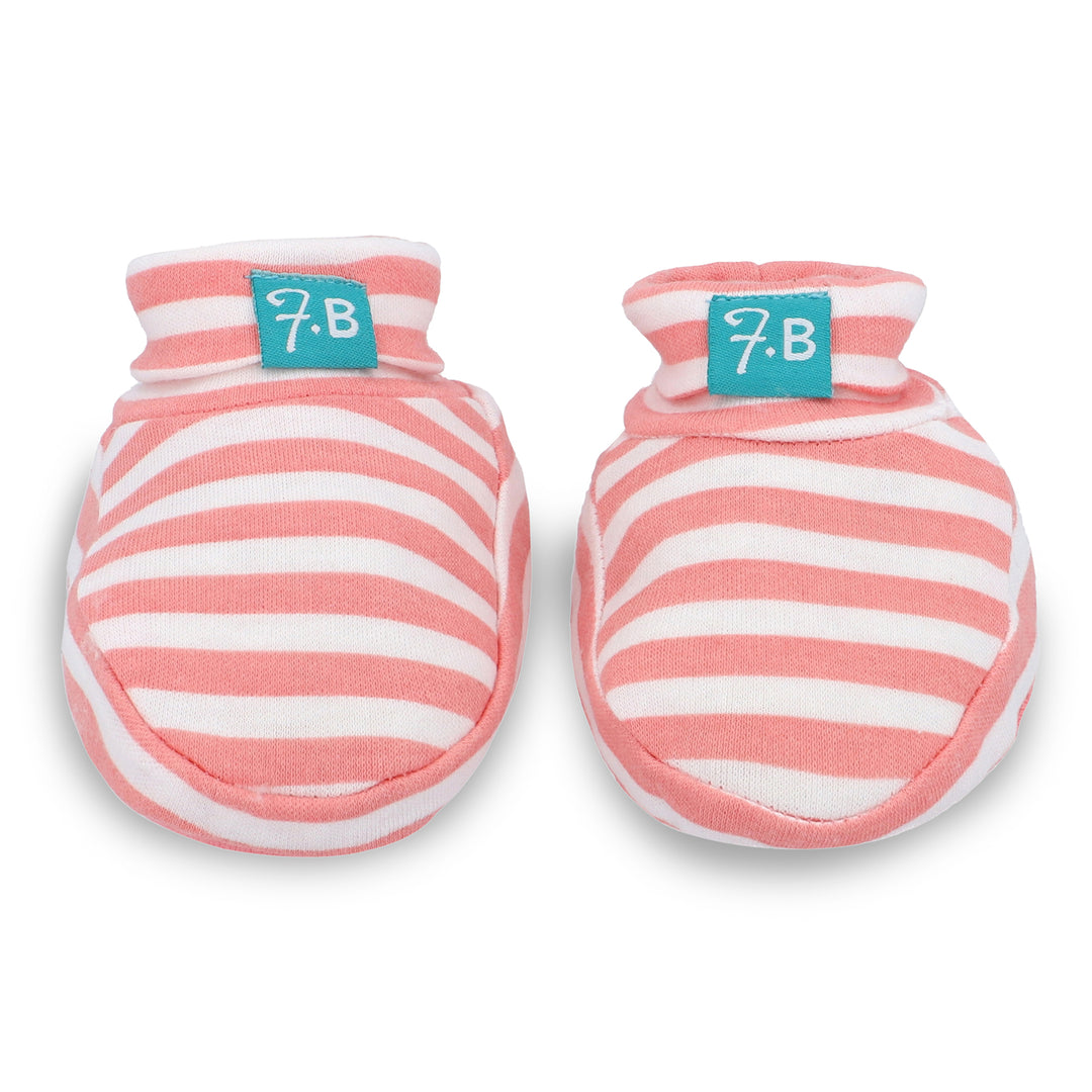 FG-9001 Pink Stripe Cotton Booties for 0-12 Months