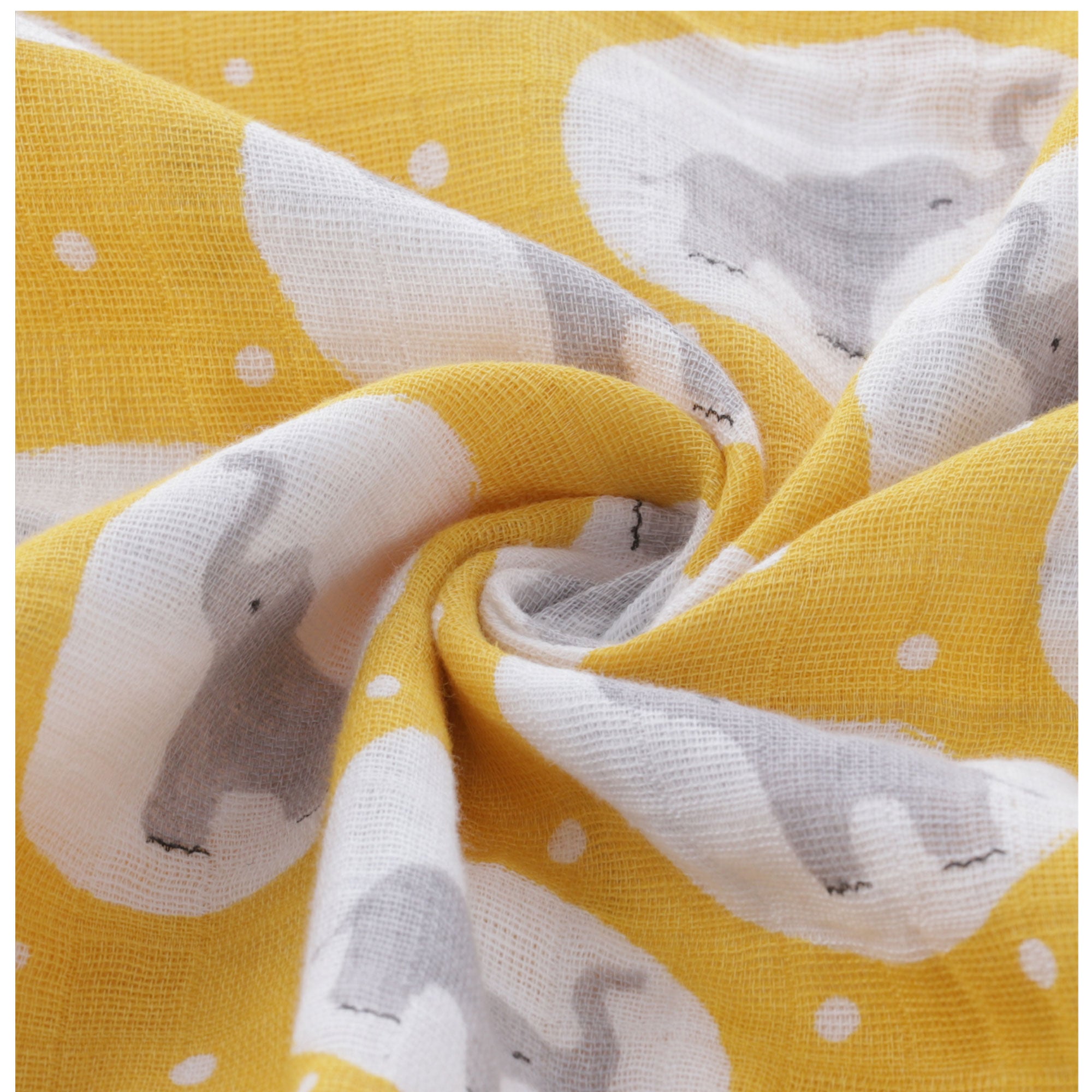 FH-07055 - 2PK Muslin Swaddle Blanket 47" x 47" - Elephant & Quiet Grey