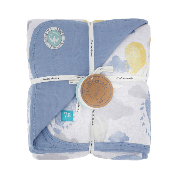 FH-07080 Muslin Reversible Quilted Blanket 30" x 40" - Blue Balloons