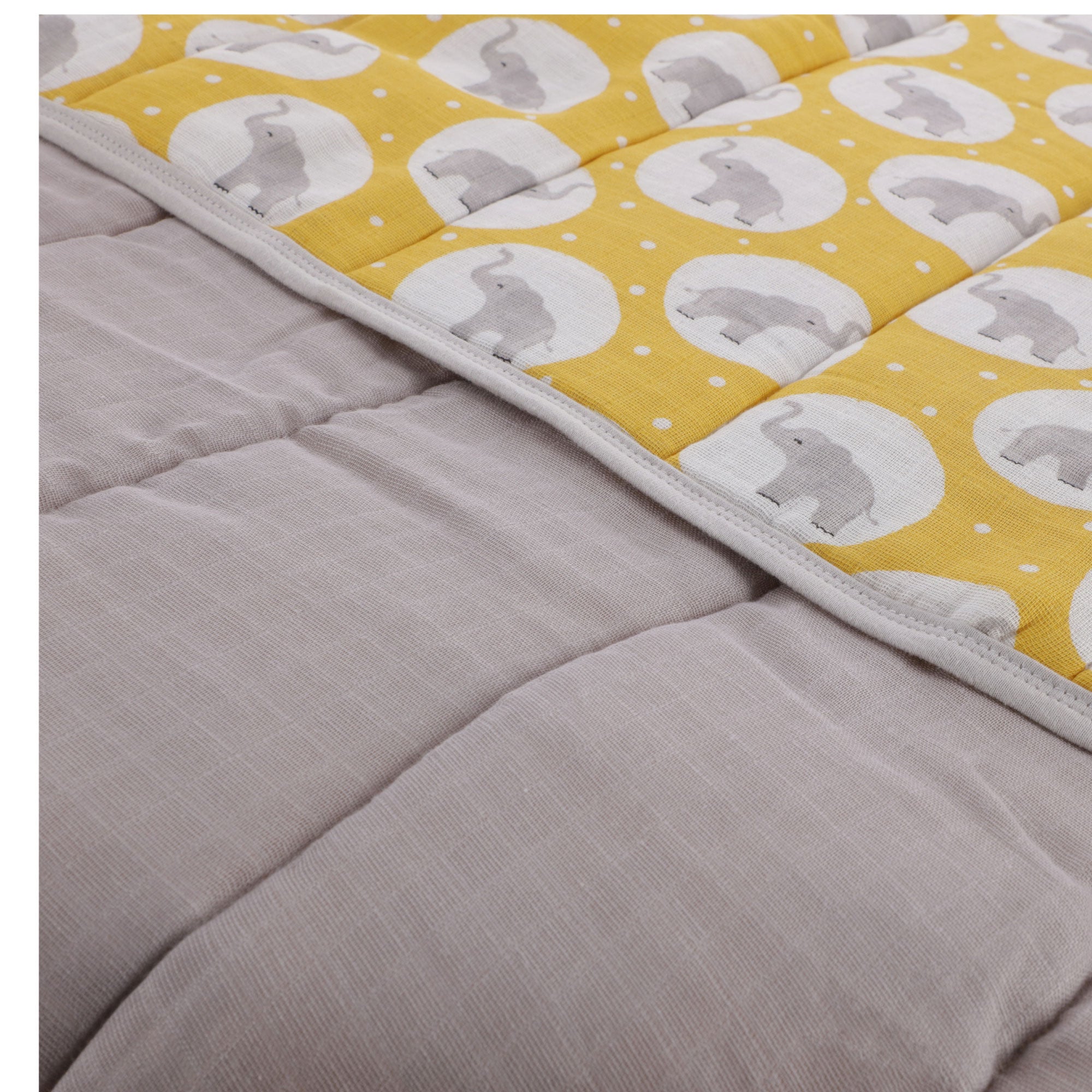 FH-07082 Muslin Reversible Quilted Blanket 30" x 40" - Grey Elephant
