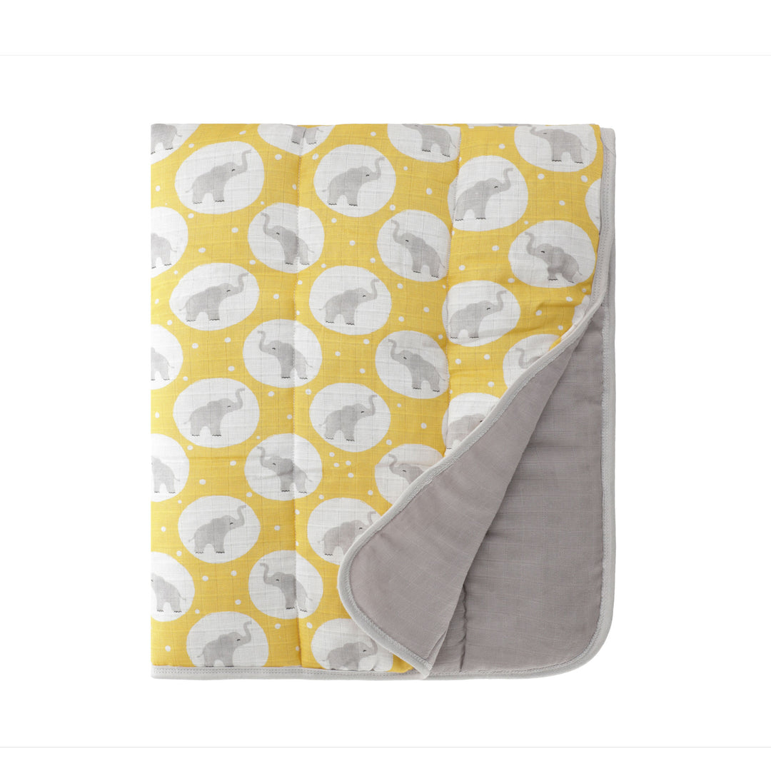 FH-07082 Muslin Reversible Quilted Blanket 30" x 40" - Grey Elephant