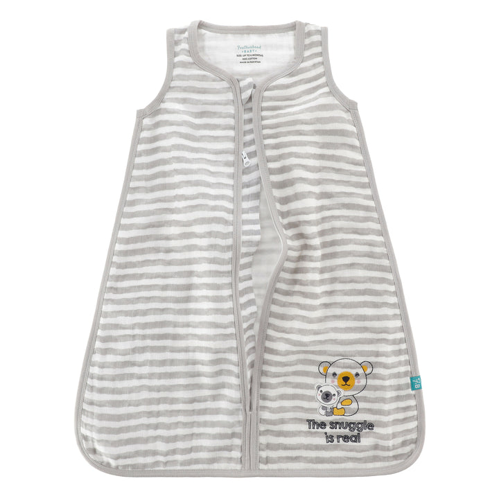 FB-07107 - Muslin Wearable Blanket Zippered Sleeping Bag - Grey Stripe