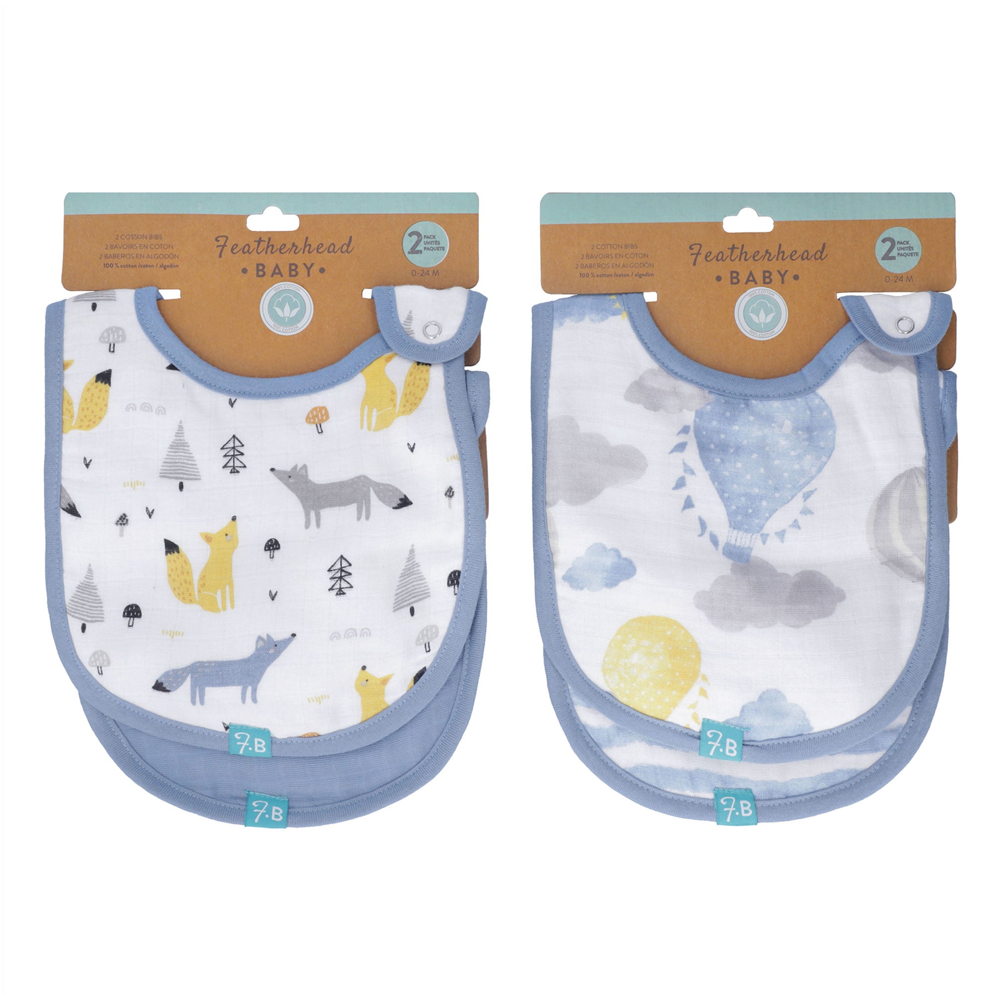 FH-08104 Foxes 4-Pack Muslin Cross-Over Bibs for 0-18 Months
