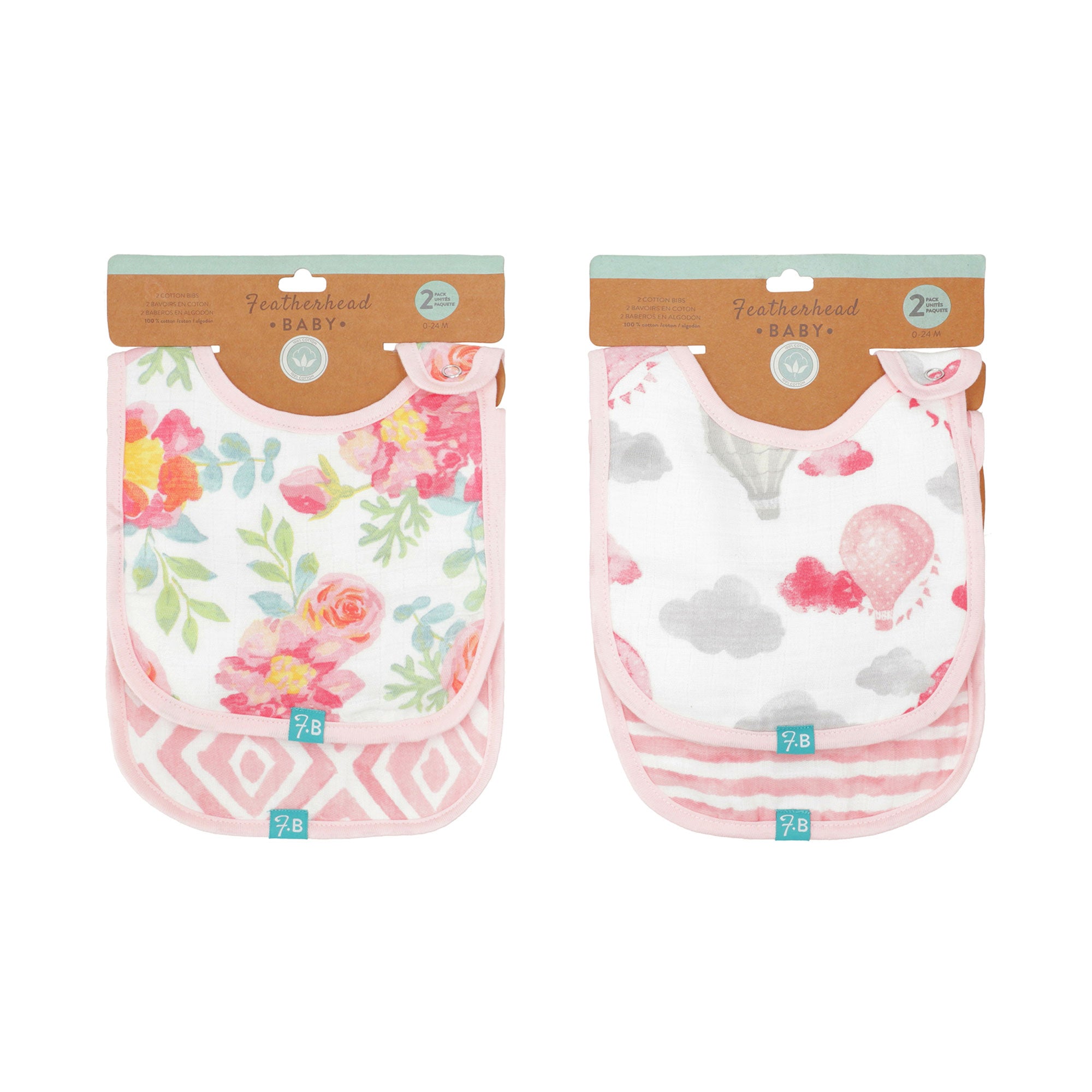 FH-08105 Floral 4-Pack Muslin Cross-Over Bibs for 0-18 Months