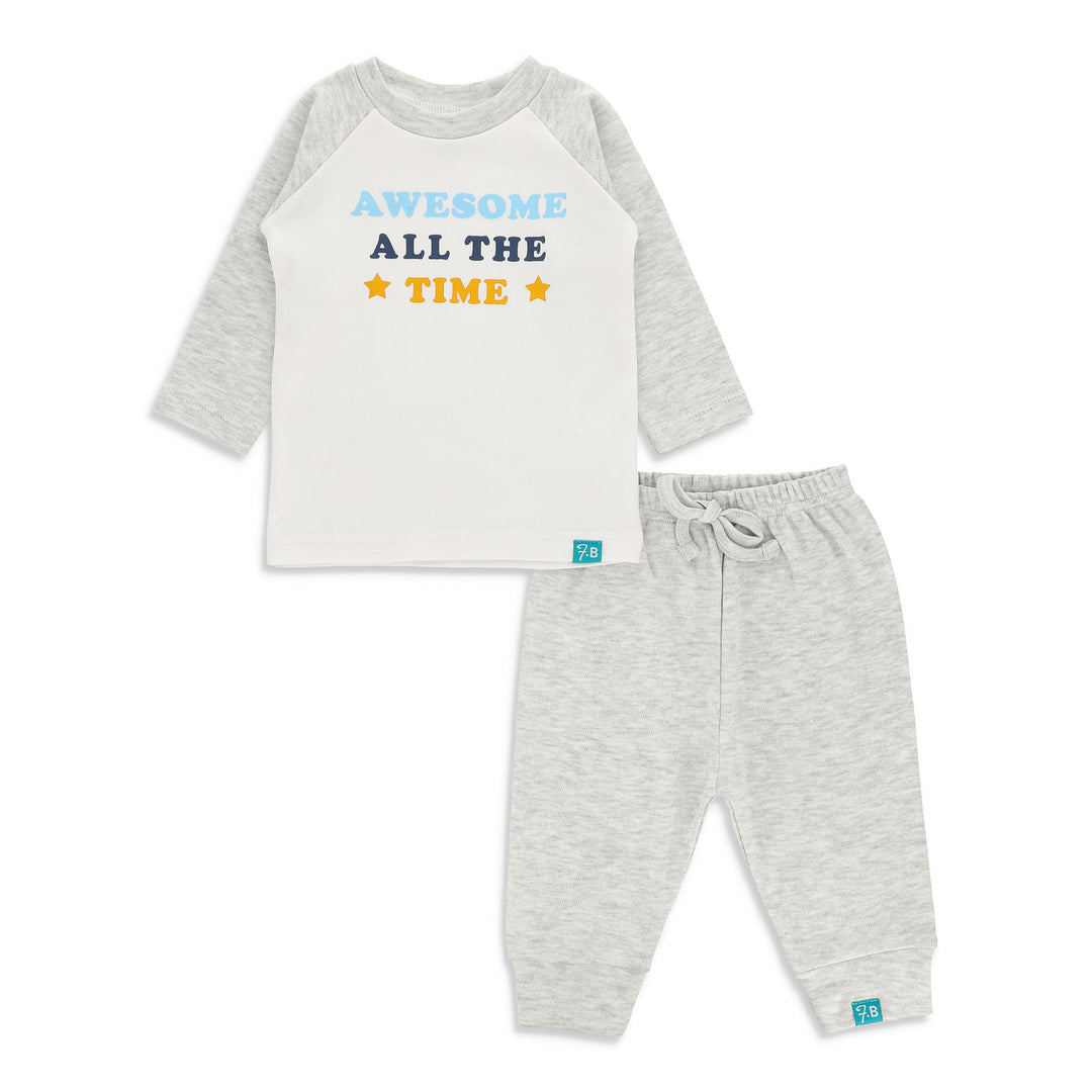 FB-3002 White Awesome All The Time Shirt & Grey Alloy Pants - Featherhead Baby