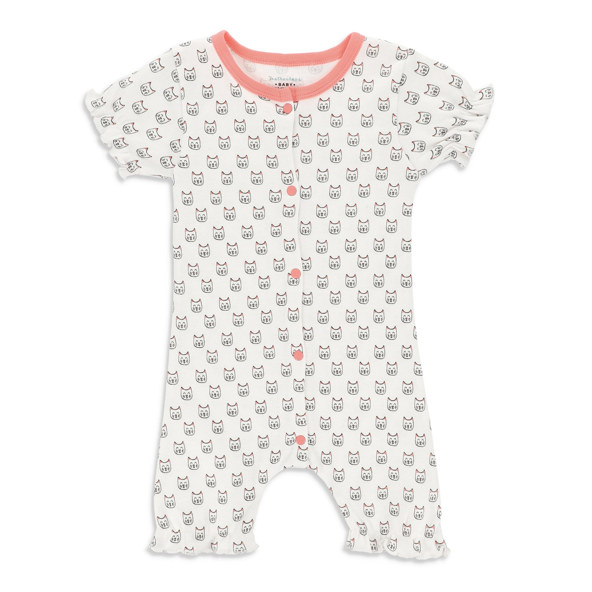 FG-2003 White Cats Romper - Featherhead Baby