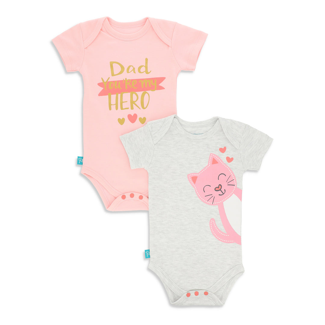 FG-2001 Cat & Dad You Are My Hero 2-Pack Bodysuits - Featherhead Baby
