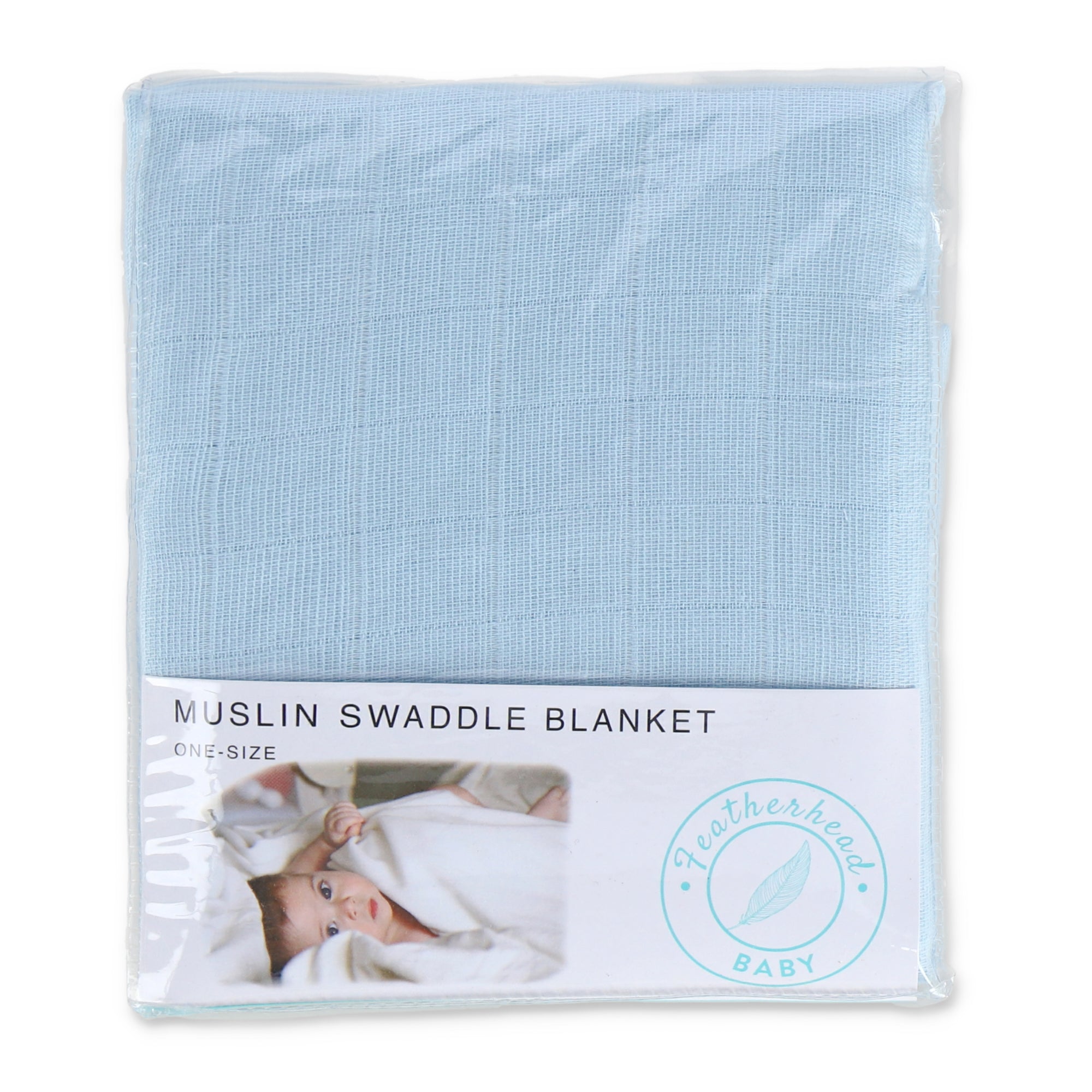Muslin Swaddle Blanket 44" x 44" - Light Blue Solid - Featherhead Baby