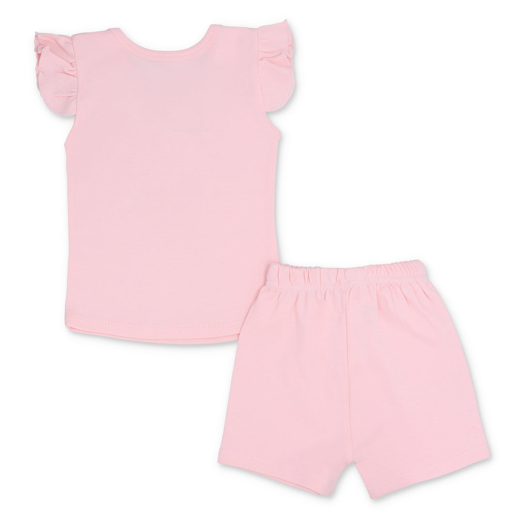 FG-3002 Pink Purrfect 2-Piece Flutter Sleeves Top & Bloomer Shorts - Featherhead Baby